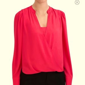 BCBG Jaklyn Draped Front Blouse, Red Berry, Size XS